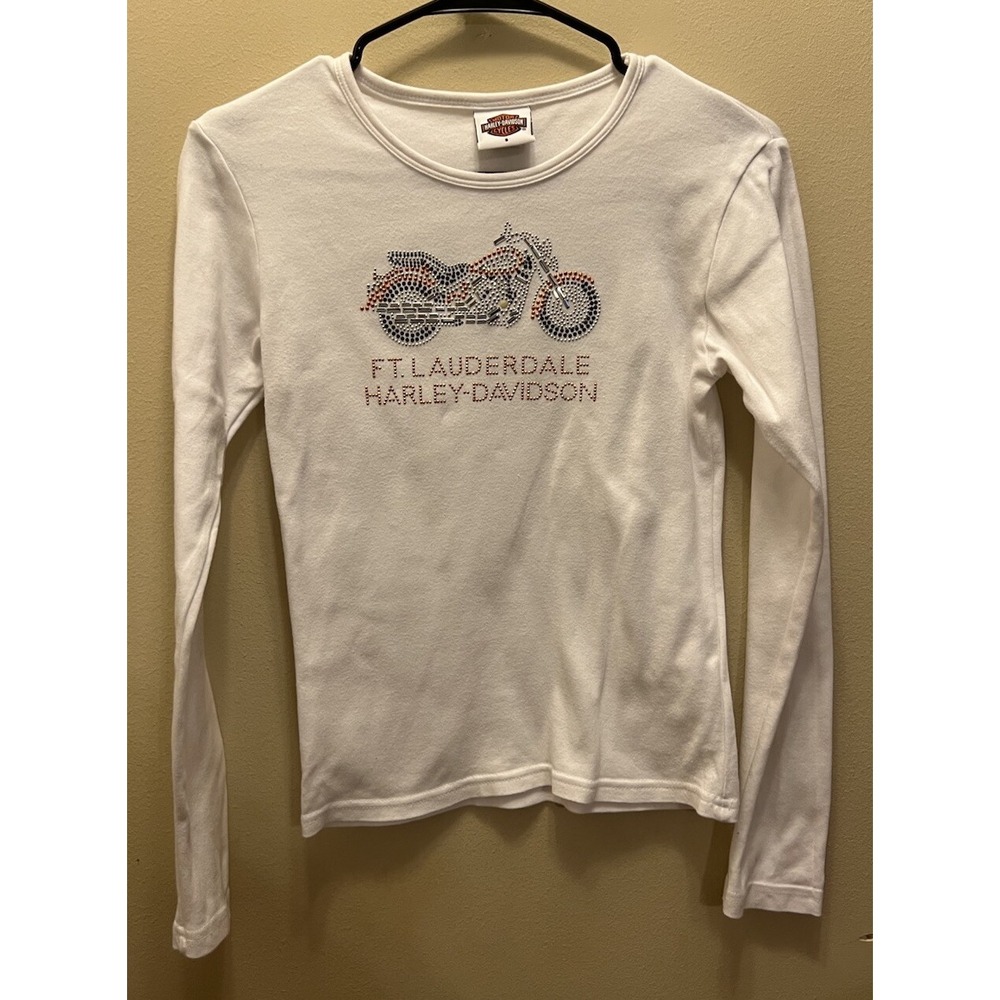 Harley Davidson Women's Longsleeve Shirt Ft Lauderdale Small White 03